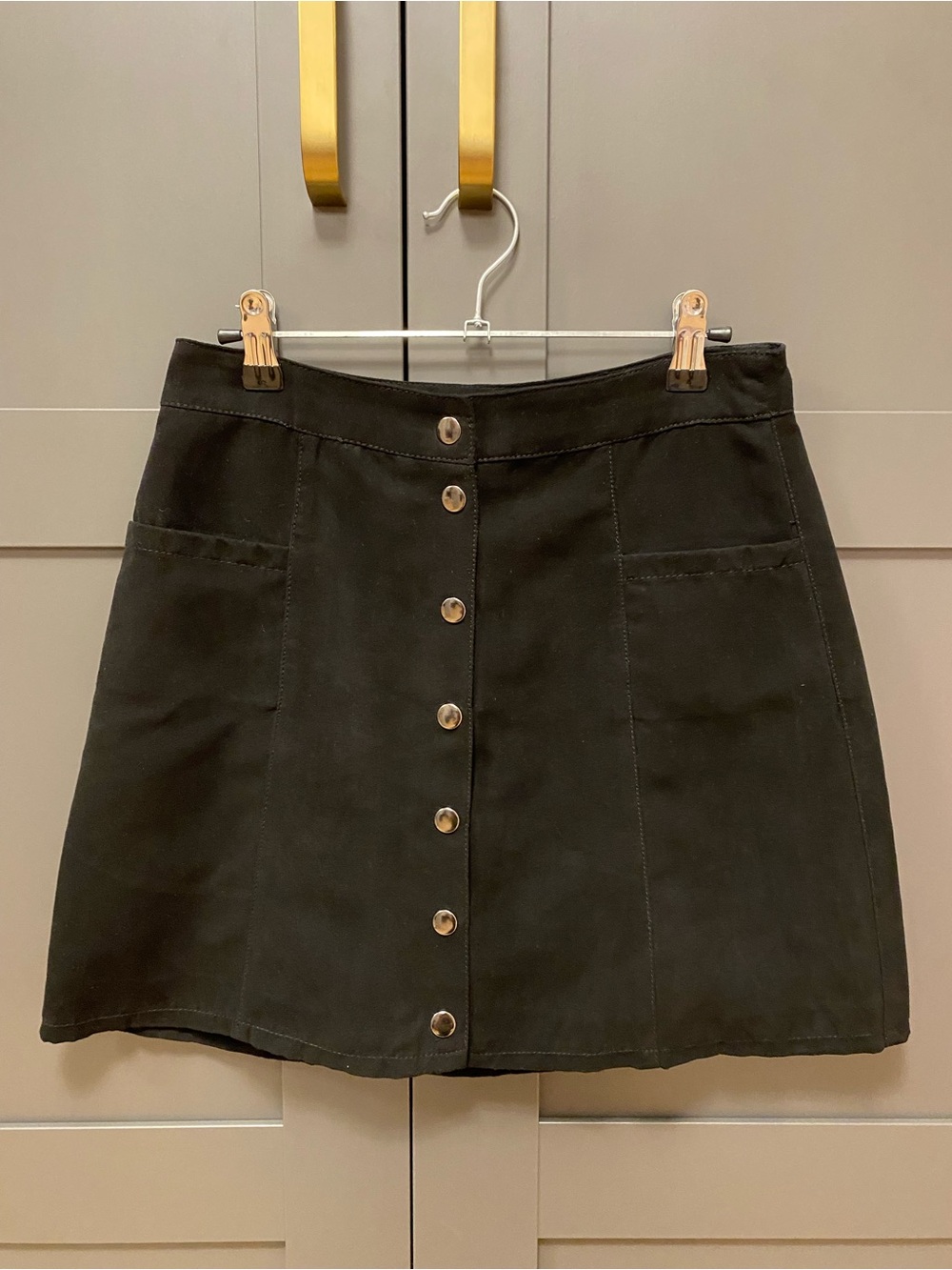 H&M Divided Black Faux Suede Button Front Mini Skirt - Size 6